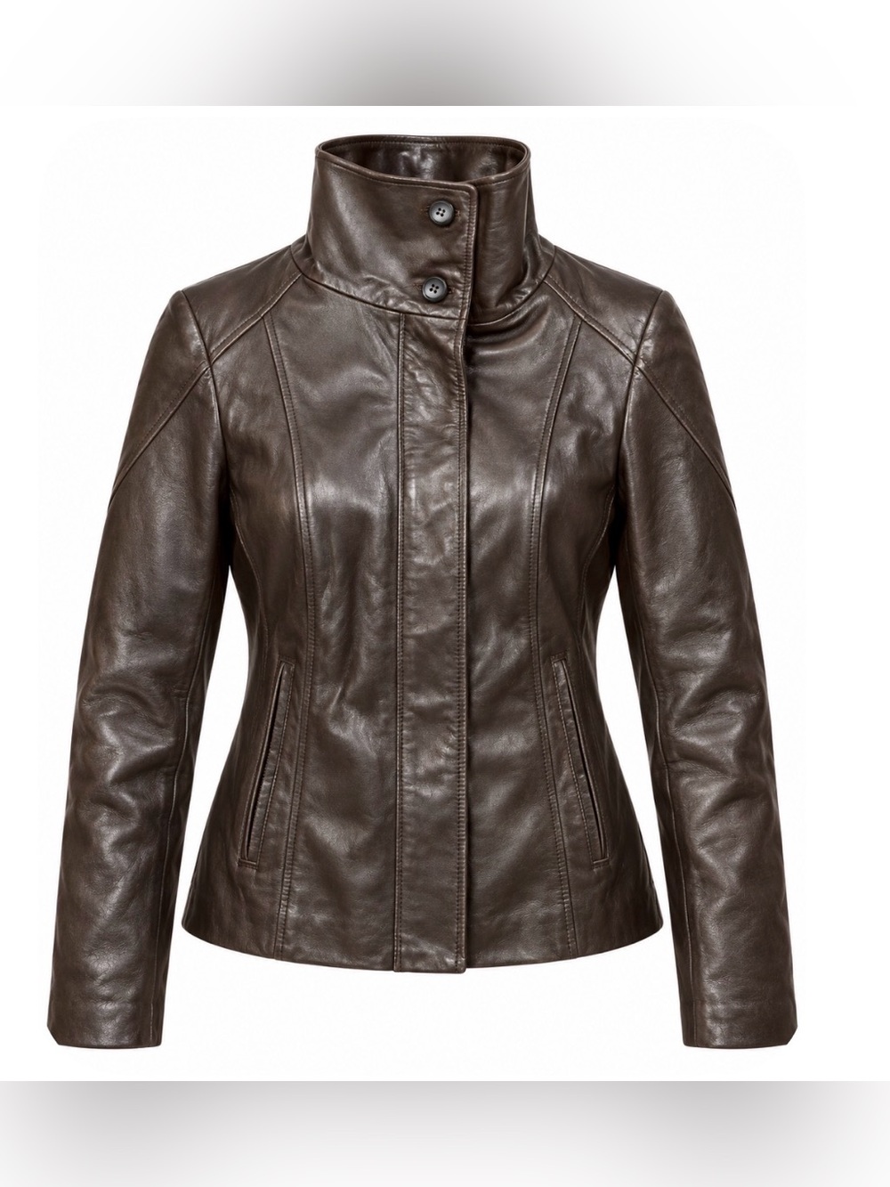 Cole Haan Dark Brown Leather Fitted Jacket